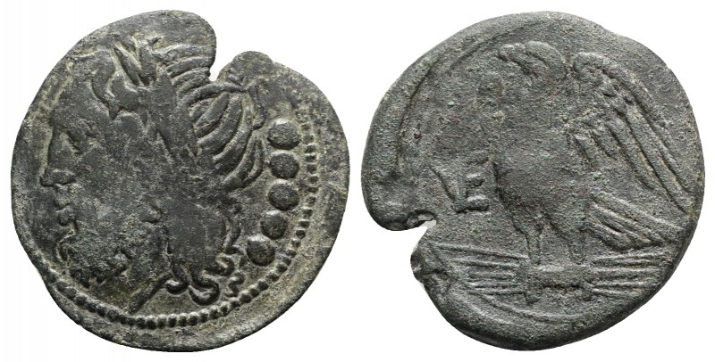 Northern Apulia, Venusia, c. 210-200 BC. Æ Quincunx (28mm, 8.50g, 3h). Laureate ...