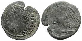 Northern Apulia, Venusia, c. 210-200 BC. Æ Quincunx (28mm, 8.50g, 3h). Laureate head of Jupiter l.; five pellets behind. R/ Eagle standing l. on thund...