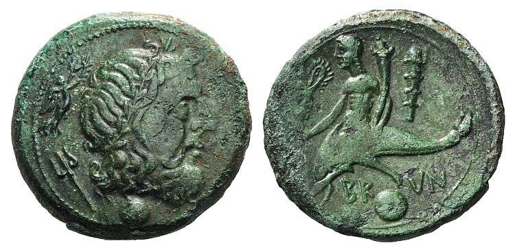 Southern Apulia, Brundisium, c. 215 BC. Æ Uncia (24mm, 9.08g, 12h). Head of Pose...