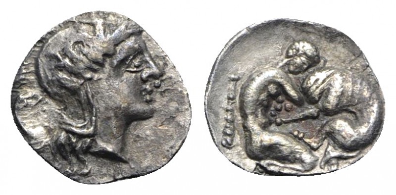 Southern Apulia, Tarentum, c. 380-325 BC. AR Diobol (11mm, 0.91g, 3h). Head of A...