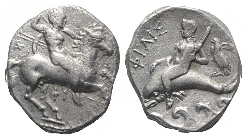 Southern Apulia, Tarentum, c. 290-281 BC. AR Nomos (20mm, 7.65g, 12h). Nude warr...