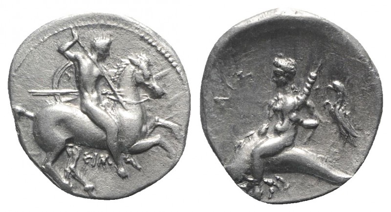Southern Apulia, Tarentum, c. 290-281 BC. AR Nomos (19mm, 7.86g, 7h). Warrior, h...