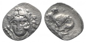Southern Apulia, Tarentum, c. 325-280 BC. AR Diobol (11.5mm, 1.02g, 6h). Head of Herakles facing slightly l.; club to l. R/ Herakles strangling the Ne...