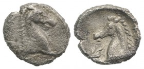 Southern Apulia, Tarentum, c. 325-280 BC. AR 3/4 Obol (8mm, 0.25g, 12h). Horse's head l.; ivy-leaf to l. R/ Horse's head r. Cf. Vlasto 1696ff.; HNItal...