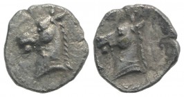 Southern Apulia, Tarentum, c. 325-280 BC. AR Three-Quarter Obol (8mm, 0.36g, 10h). Head of horse l. R/ Head of horse l. Cf. Vlasto 1696ff.; HNItaly 98...