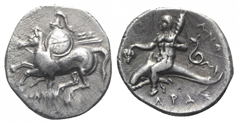 Southern Apulia, Tarentum, c. 280-272 BC. AR Nomos (21mm, 6.44g, 2h). Horseman l...