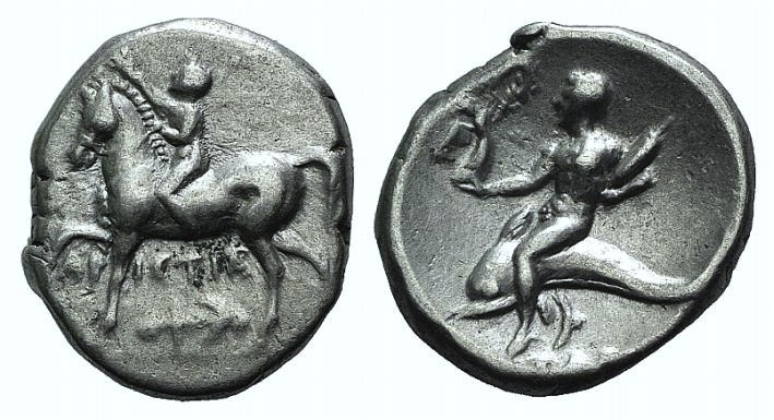 Southern Apulia, Tarentum, c. 272-240 BC. AR Nomos (20mm, 6.30g, 5h). Youth on h...