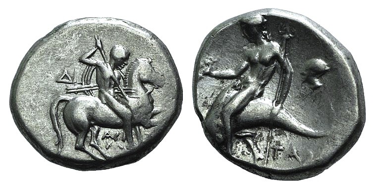 Southern Apulia, Tarentum, c. 272-240 BC. AR Nomos (20mm, 6.37g, 6h). Aristokles...