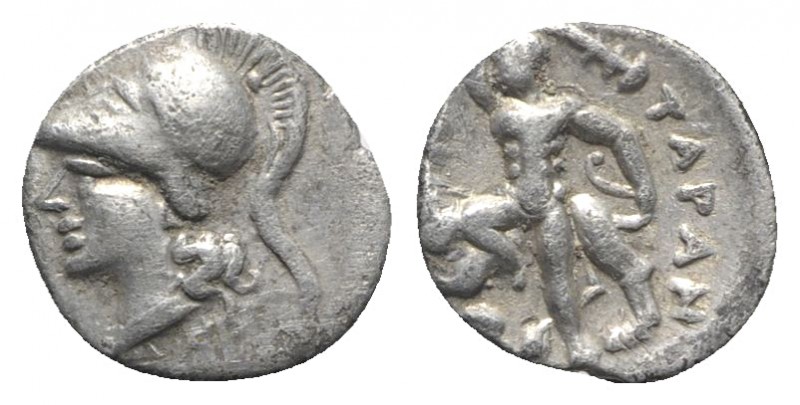 Southern Apulia, Tarentum, c. 280-228 BC. AR Diobol (10mm, 0.82g, 3h). Head of A...