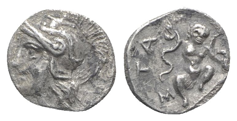 Southern Apulia, Tarentum, c. 280-228 BC. AR Diobol (10mm, 0.92g, 6h). Head of A...