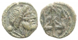 Northern Lucania, Paestum, c. 218-201 BC. Æ Uncia (13mm, 1.87g, 1h). Head of Neptune r.; pellet behind. R/ Trident. Crawford 4/2; HNItaly 1188. Green ...