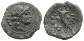 Northern Lucania, Paestum, after 211 BC. Æ Triens (21mm, 6.34g, 7h). Head of Dionysos r. R/ Cornucopia. Crawford 5/1; HNItaly 1191. Good VF