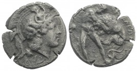 Southern Lucania, Herakleia, c. 390-340 BC. AR Stater (21mm, 5.18g, 1h). Head of Athena r., wearing crested helmet decorated with Skylla. R/ Herakles ...