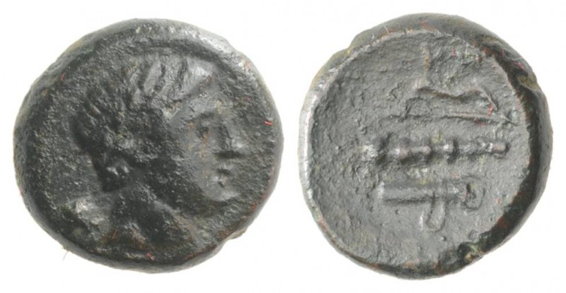 Southern Lucania, Herakleia, 3rd-1st centuries BC. Æ (10mm, 1.81g, 9h). Wreathed...