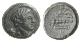 Southern Lucania, Herakleia, 3rd-1st centuries BC. Æ (10mm, 1.81g, 9h). Wreathed head of Herakles r. R/ Quiver, club, and bow. Van Keuren 162; HNItaly...
