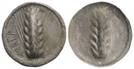 Southern Lucania, Metapontion, c. 540-510 BC. AR Stater (26mm, 7.90g, 12h). Barley ear. R/ Incuse barley ear. Noe 132; HNItaly 1479; SNG ANS 217. Tone...