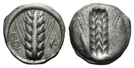 Southern Lucania, Metapontion, c. 510-470 BC. AR Stater (23mm, 7.85g, 12h). Barley ear; lizard to r. R/ Incuse barley ear. Noe Class X, 216; HNItaly 1...