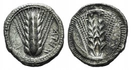 Southern Lucania, Metapontion, c. 470-440 BC. AR Stater (21mm, 7.92g, 12h). Barley ear. R/ Incuse barley ear. Noe Class XI, 235–8; HNItaly 1484. Porou...