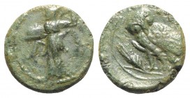 Southern Lucania, Metapontion, c. 225-200(?) BC. Æ (14mm, 3.25g, 9h). Athena Alkedeimos advancing l. R/ Owl standing l., head facing on grain ear. Joh...