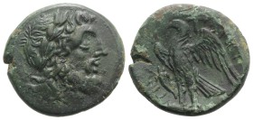 Bruttium, The Brettii, c. 214-211 BC. Æ Unit (21mm, 6.43g, 6h). Laureate head of Zeus r.; grain ear behind. R/ Eagle standing l., with wings spread; c...
