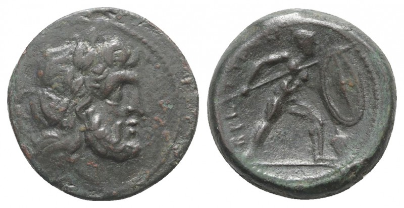 Bruttium, The Brettii, c. 211-208 BC. Æ Uncia (22mm, 8.10g, 12h). Laureate head ...