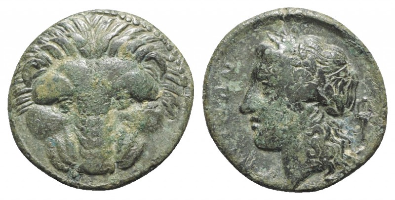 Bruttium, Rhegion, c. 351-280 BC. Æ (20mm, 7.15g, 6h). Facing lion’s scalp. R/ L...