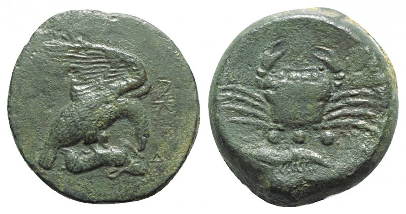 Sicily, Akragas, c. 425-406 BC. Æ Tetras (23mm, 11.28g, 6h). Eagle standing r. o...