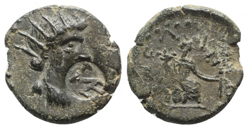 Sicily, Entella. L. Sempronius Atratinus, c. 36 BC. Æ (23mm, 8.10g, 12h). Draped...