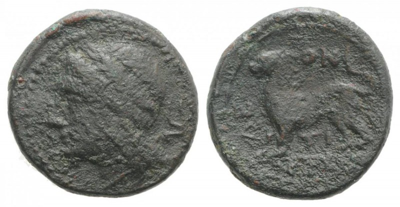 Sicily, Leontinoi, c. 210-200 BC. Æ (14mm, 1.94g, 6h). Laureate head of Apollo l...