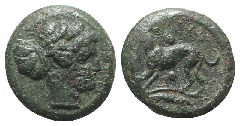 Sicily, Segesta, c. 400-390 BC. Æ Hexas (16mm, 5.55g, 3h). Head of Aigiste r., w...