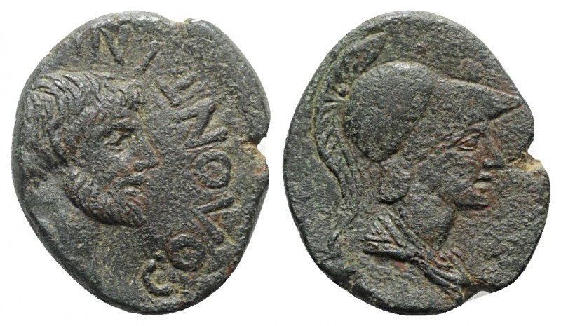 Sicily, Soloi, late 2nd - early 1st century BC. Æ (26mm, 9.61g, 6h). Helmeted an...