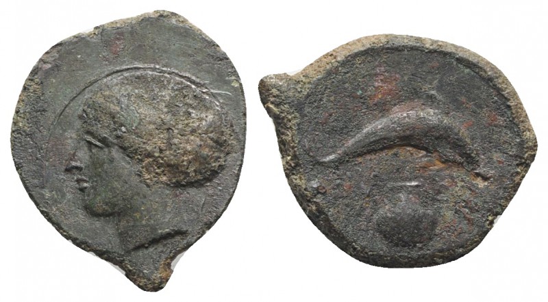 Sicily, Syracuse, c. 415-405 BC. Æ Hemilitron (20mm, 3.66g, 9h). Head of Arethus...