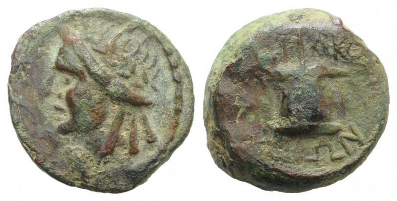 Sicily, Syracuse. Roman rule, after 212 BC. Æ (13mm, 2.09g, 1h). Head of Apollo ...