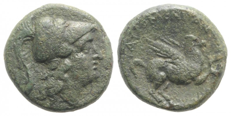 Sicily, Tauromenion, after 211 BC. Æ (15mm, 4.26g, 9h). Head of Athena r., weari...