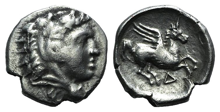 Illyria, Dyrrhachion, c. 344-300 BC. AR Drachm (13mm, 2.29g, 11h). Head of Herak...