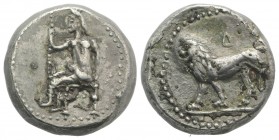 Persia, Alexandrine Empire, time of Stamenes – Seleukos (Satraps of Babylon, c. 328-311 BC). AR Tetradrachm (21.5mm, 16.01g, 6h). Baal seated l., hold...