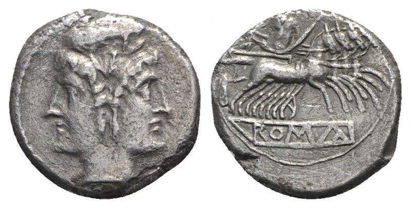 Anonymous, Rome, c. 225-212 BC. AR Quadrigatus (18mm, 5.28g, 3h). Laureate head ...