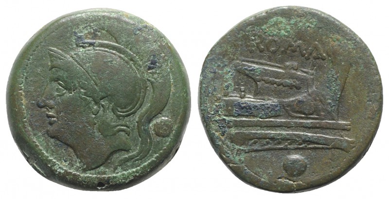 Anonymous, Rome, c. 217-215 BC. Æ Uncia (24mm, 12.90g, 10h). Helmeted head of Ro...