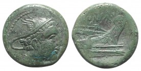 Anonymous, Rome, 217-215 BC. Æ Semuncia (20mm, 5.62g, 11h). Head of Mercury r., wearing winged petasus. R/ Prow r. Crawford 38/7; RBW 100. Green patin...