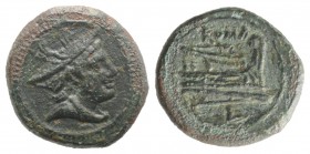 Anonymous, Luceria, c. 214-212 BC. Æ Semuncia (16mm, 3.27g, 3h). Draped bust of Mercury r., wearing petasus. R/ Prow r.; L below. Crawford 43/6; RBW 1...