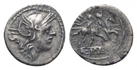 Anonymous, Rome, 211-208 BC. AR Sestertius (11.5mm, 0.96g, 3h). Helmeted head of Roma r.; IIS behind. R/ The Dioscuri, each holding spear, on horsebac...