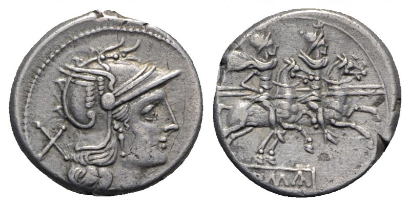 Anonymous, Rome, after 211 BC. AR Denarius (18mm, 4.05g, 2h). Head of Roma r., w...