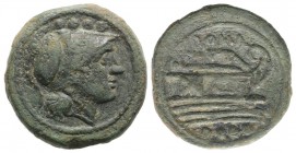 Anonymous, Rome, after 211 BC. Æ Triens (25mm, 11.29g, 3h). Helmeted head of Minerva r. R/ Prow of galley r. Crawford 56/4; RBW 206. VF