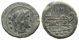Anonymous, Rome, after 211 BC. Æ Quadrans (25mm, 12.15g, 9h). Head of Hercules r. R/ Prow of galley r. Crawford 56/5; RBW 209. Green patina, VF