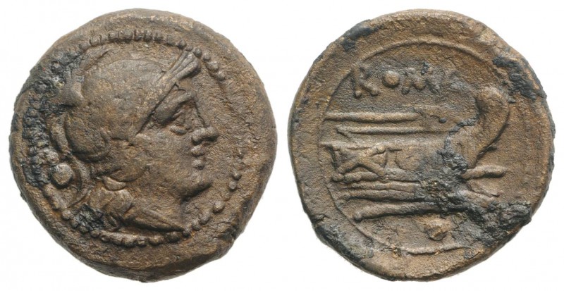 Anonymous, Rome, after 211 BC. Æ Uncia (17mm, 4.33g, 12h). Helmeted head of Roma...