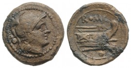 Anonymous, Rome, after 211 BC. Æ Uncia (17mm, 4.33g, 12h). Helmeted head of Roma r. R/ Prow of galley r. Crawford 56/7; RBW 215. VF