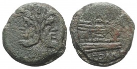 Anonymous, Rome, c. 157-6 BC. Unofficial Æ As (29mm, 20.82g, 6h). Laureate head of bearded Janus. R/ Prow of galley r.; ROMA below. Cf. Crawford 197-8...
