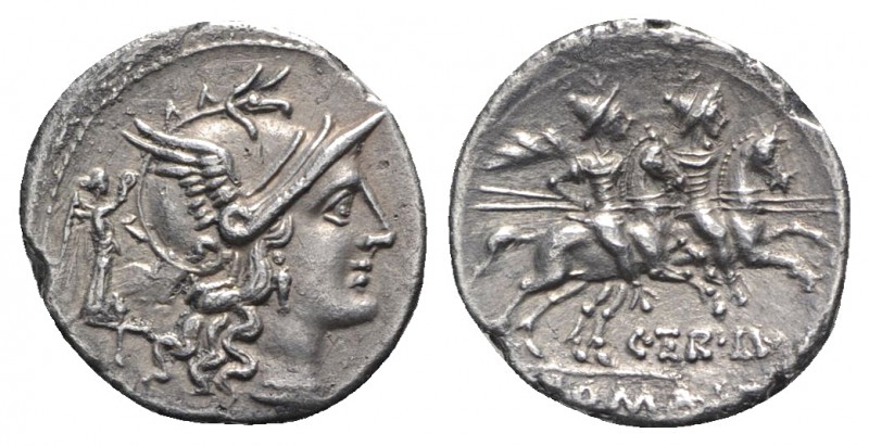 C. Terentius Lucanus, Rome, 147 BC. AR Denarius (19mm, 3.26g, 3h). Helmeted head...