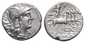 L. Antestius Gragulus, Rome, 136 BC. AR Denarius (18mm, 4.00g, 2h). Helmeted head of Roma r. R/ Jupiter driving quadriga r., holding reins and sceptre...