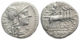 L. Antestius Gragulus, Rome, 136 BC. AR Denarius (19mm, 3.66g, 12h). Helmeted head of Roma r. R/ Jupiter driving quadriga r., holding reins and sceptr...
